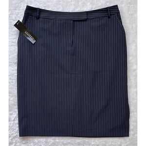 NWT LOUBEN Stretch Jet Black Pinstriped Pencil Skirt, Size 12